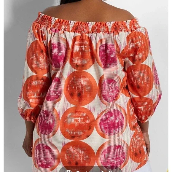 ASHLEY STEWART Size 22/24 Off Shoulder Raglan Sleeve Colorful‎ Cotton Blend Top - Picture 2 of 15